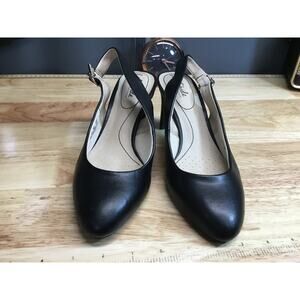 LifeStride Gigi Women's 8.5 Black Leather Sling Back Almond Toe Pump Heels